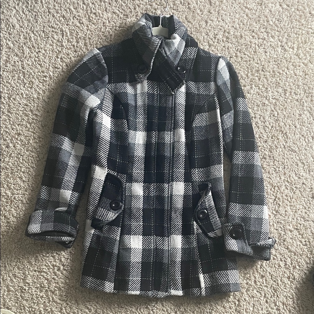 Love Stitch Black Gray and White Plaid Coat S